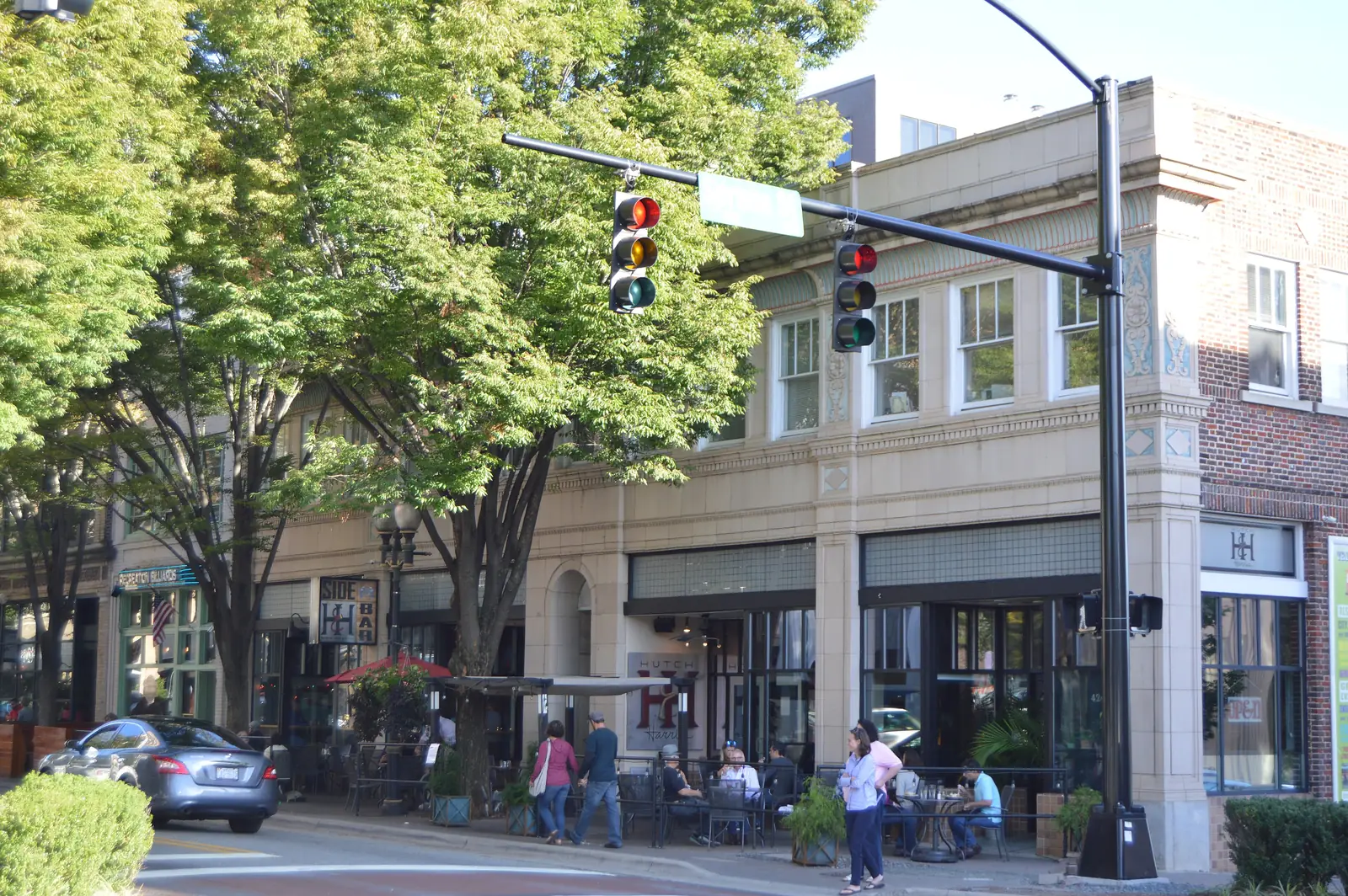 The Gilmer Building's storefronts on West Fourth Street in downtown Winston-Salem.