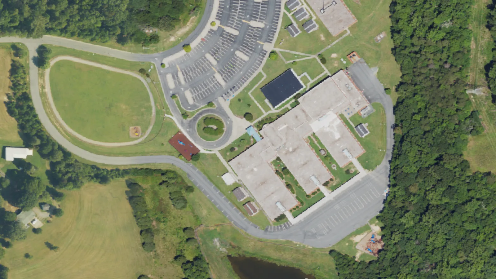 Ward Elementary School on Fraternity Church Road in Winston-Salem, seen from the air.