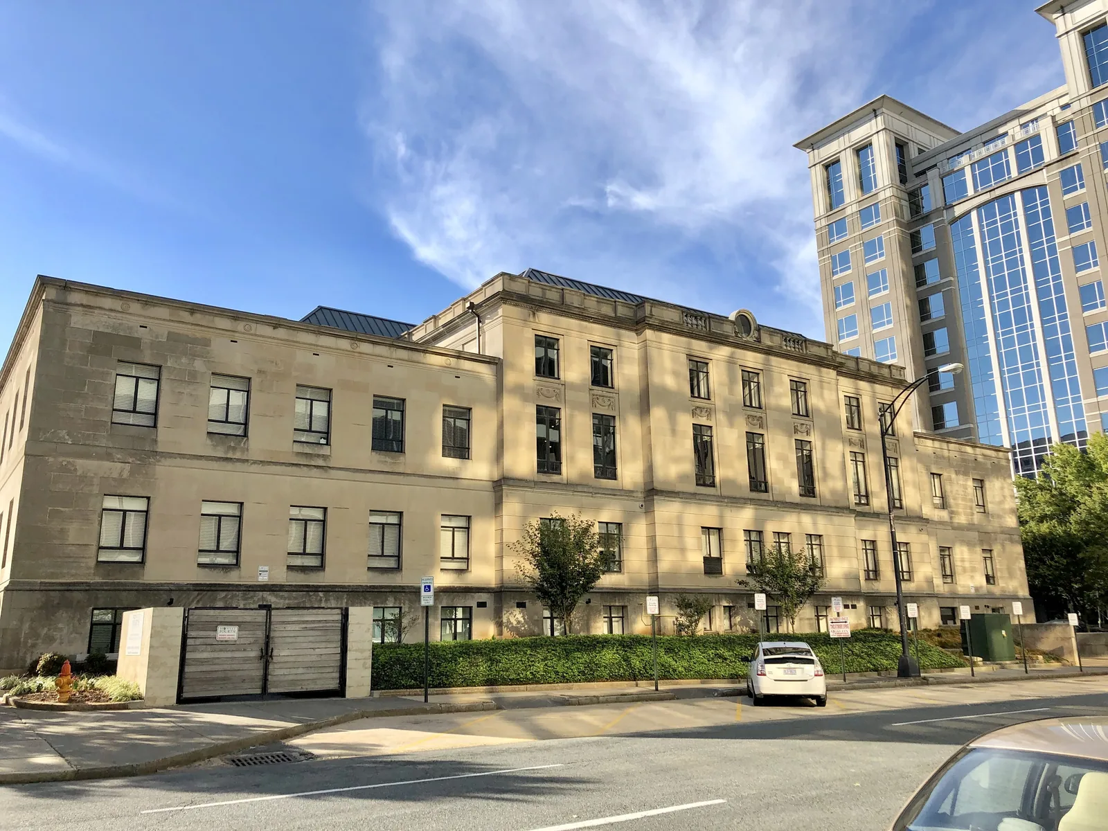 The Old Forsyth County Courthouse in downtown Winston-Salem, with the county's newer court and office towers behind it.
