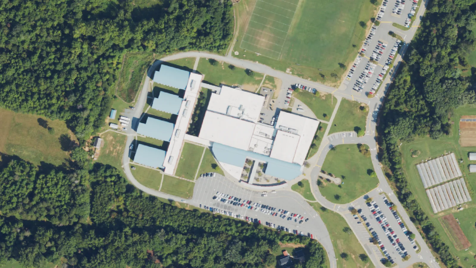 Ronald W. Reagan High School in Pfafftown, seen from the air.