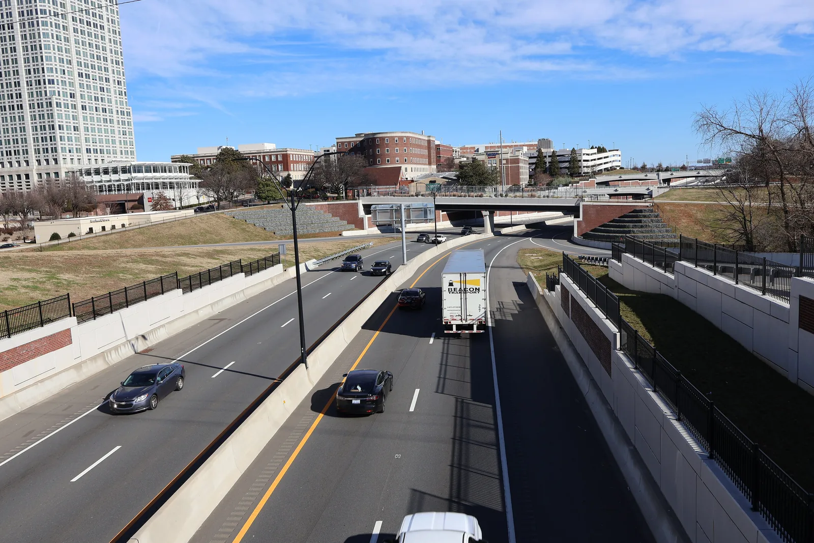 Traffic on Salem Parkway, formerly Business 40, through downtown Winston-Salem.