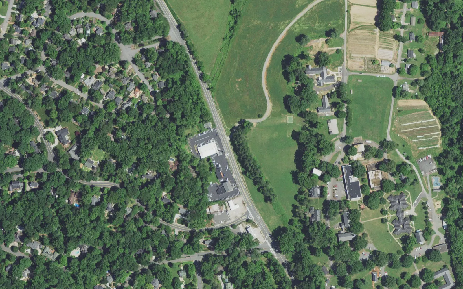 Anderson Academy and its grounds on Reynolda Road in Winston-Salem, seen from the air