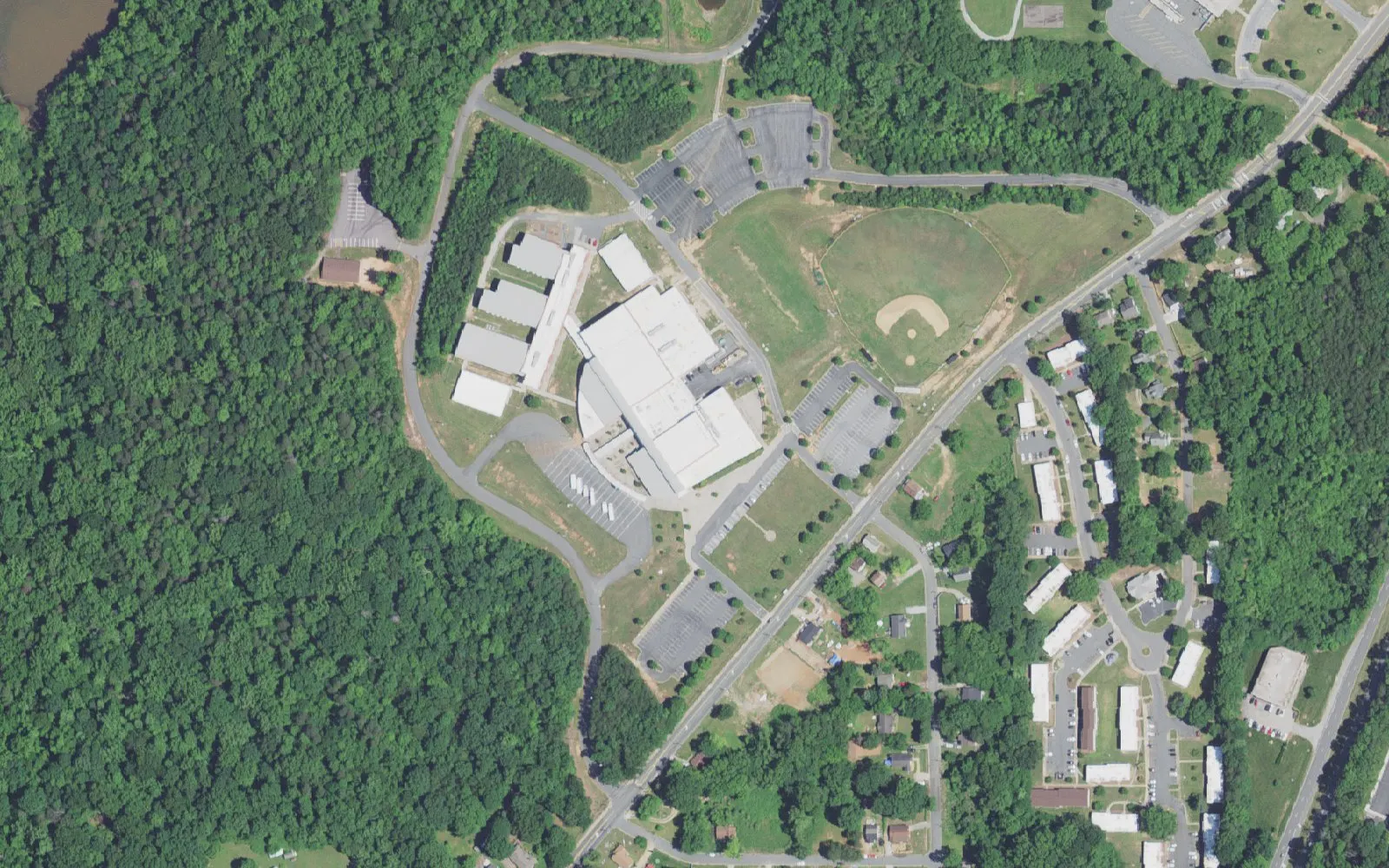 Atkins Academic and Technology High School and its grounds on Old Greensboro Road in Winston-Salem, seen from the air