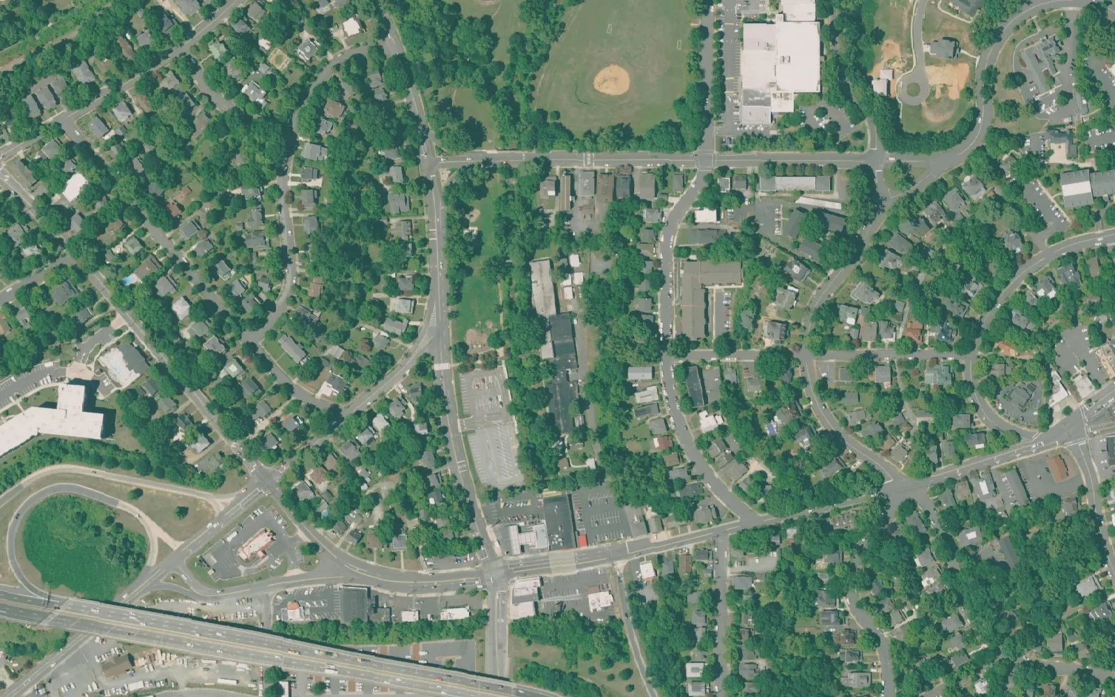 Brunson Elementary School and its grounds on N. Hawthorne Road in Winston-Salem, seen from the air
