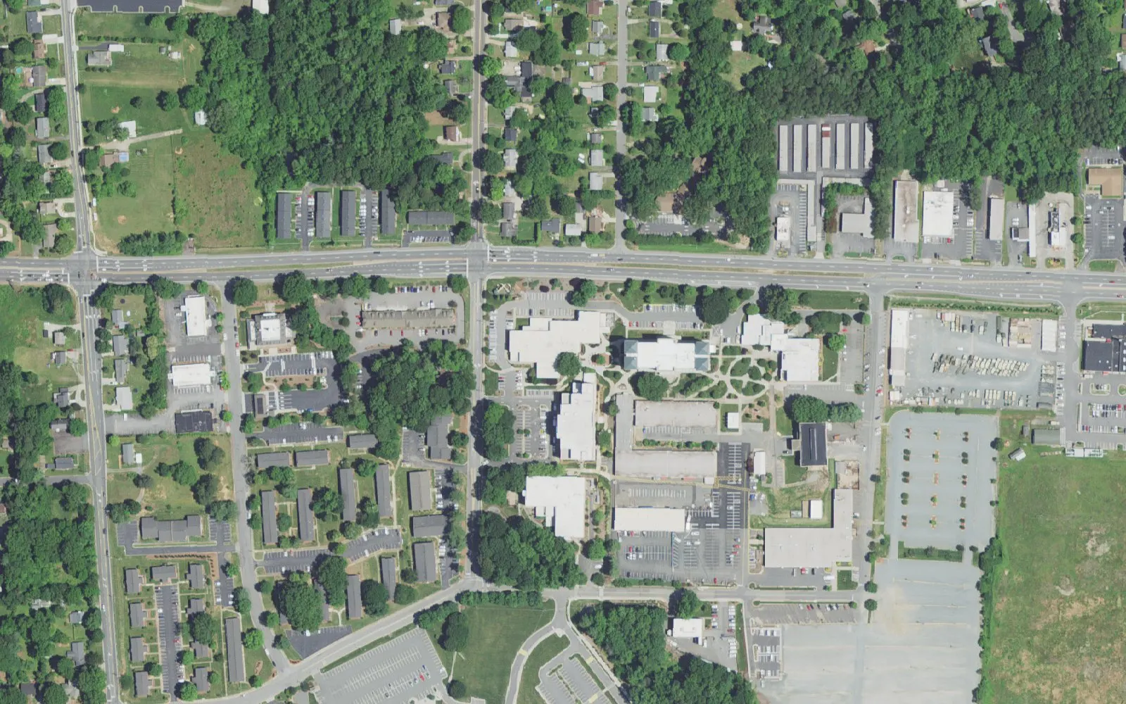Forsyth Technical Community College's main campus on Silas Creek Parkway in Winston-Salem, home of the Early College of Forsyth, seen from the air