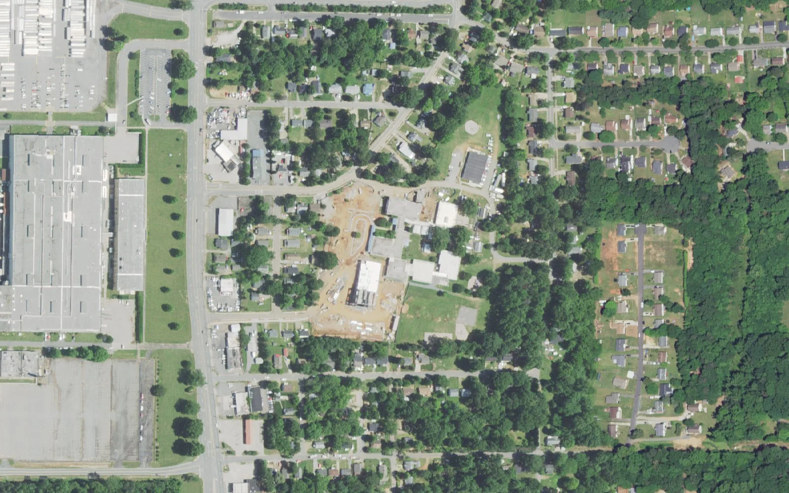 Easton Elementary School and its grounds on E. Clemmonsville Road in Winston-Salem, seen from the air