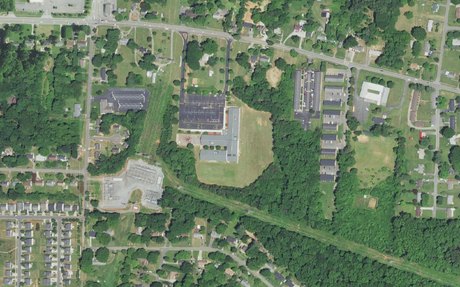 Forsyth Academy and its grounds on Shattalon Drive in Winston-Salem, seen from the air