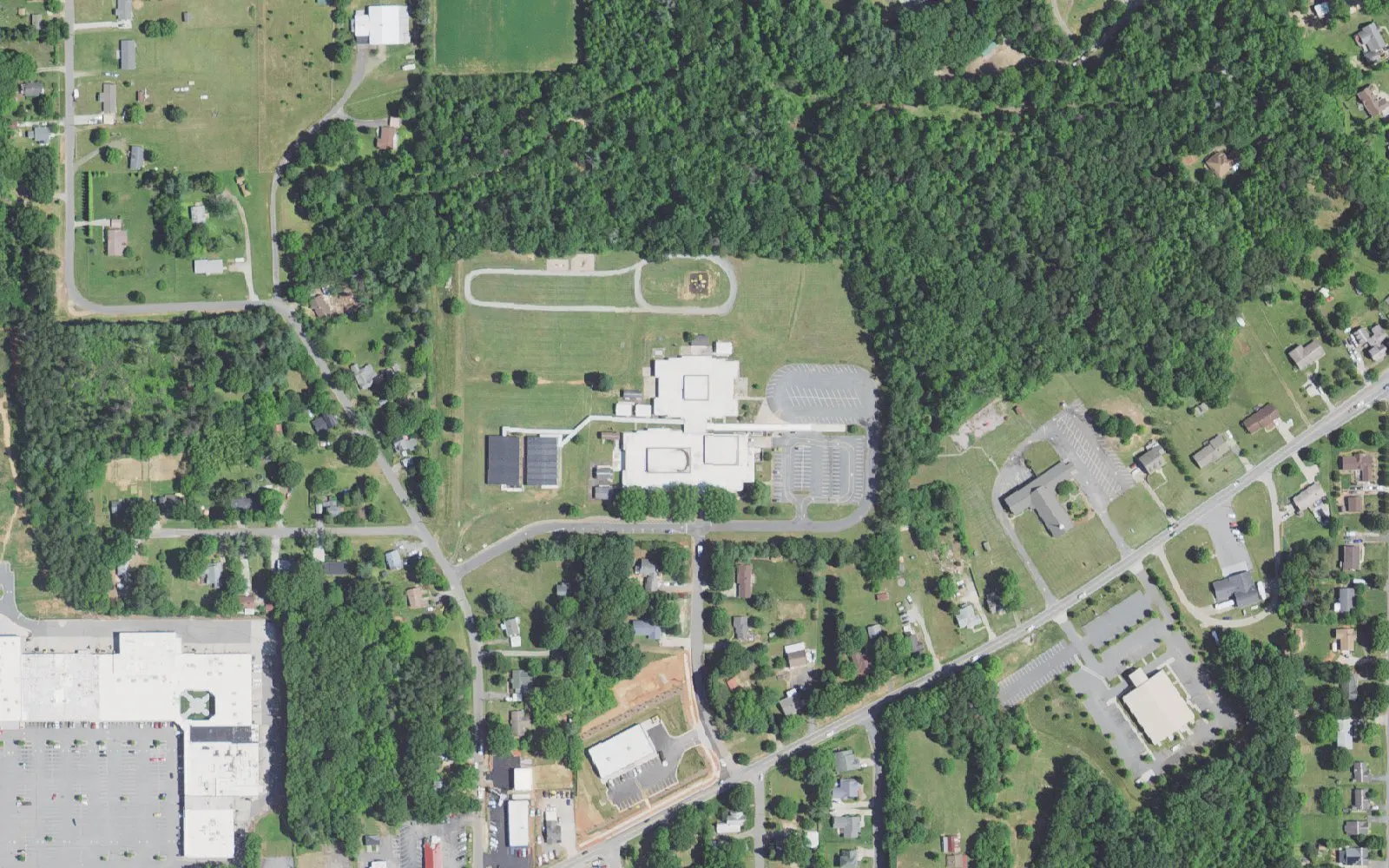 Hall-Woodward Elementary School and its grounds on Nicholson Road in Winston-Salem, seen from the air