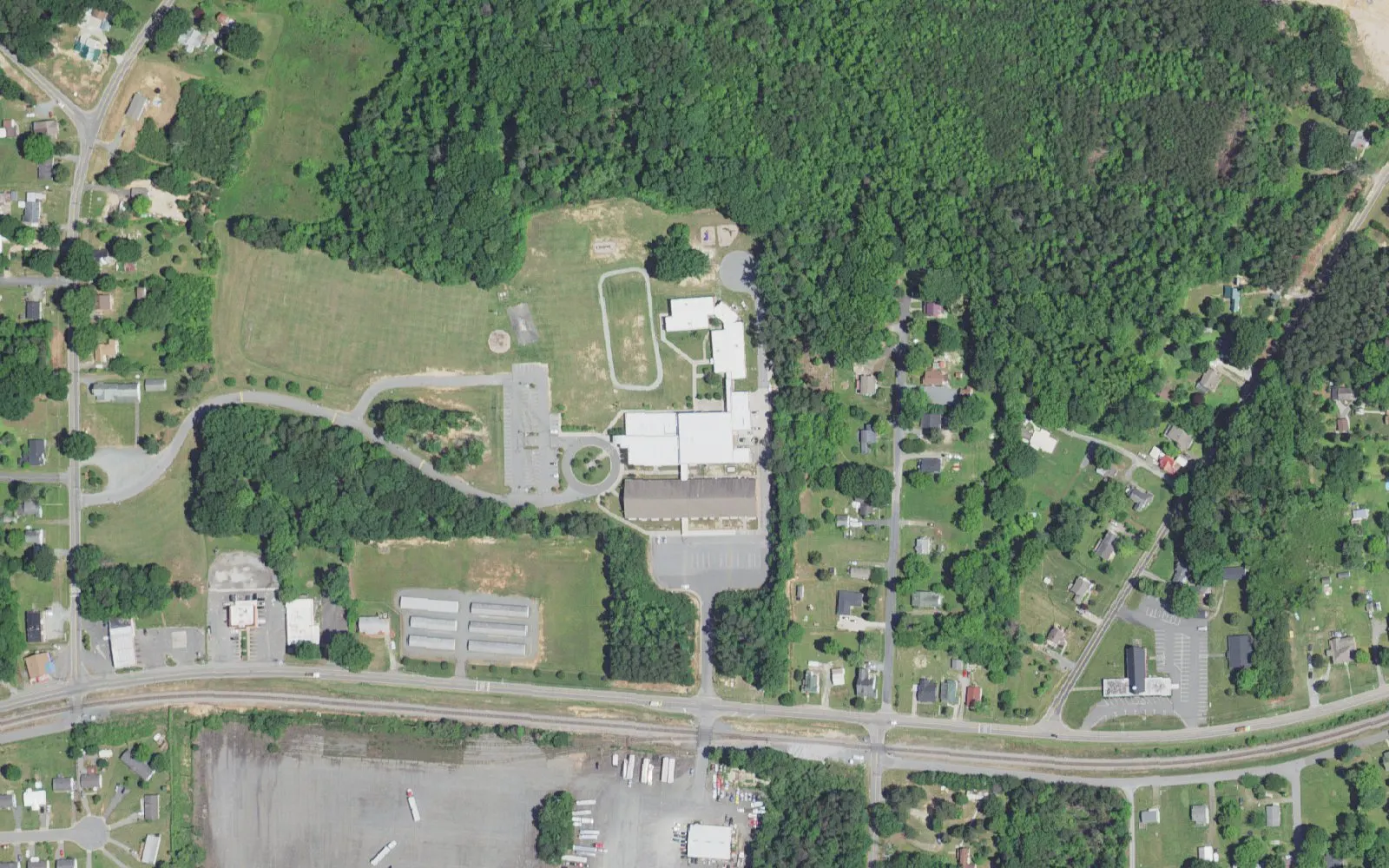 Ibraham Elementary School and its grounds on Old Walkertown Road in Winston-Salem, seen from the air