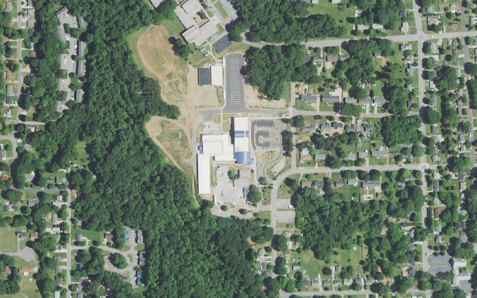 Konnoak Elementary School and its grounds on Renon Road in Winston-Salem, seen from the air