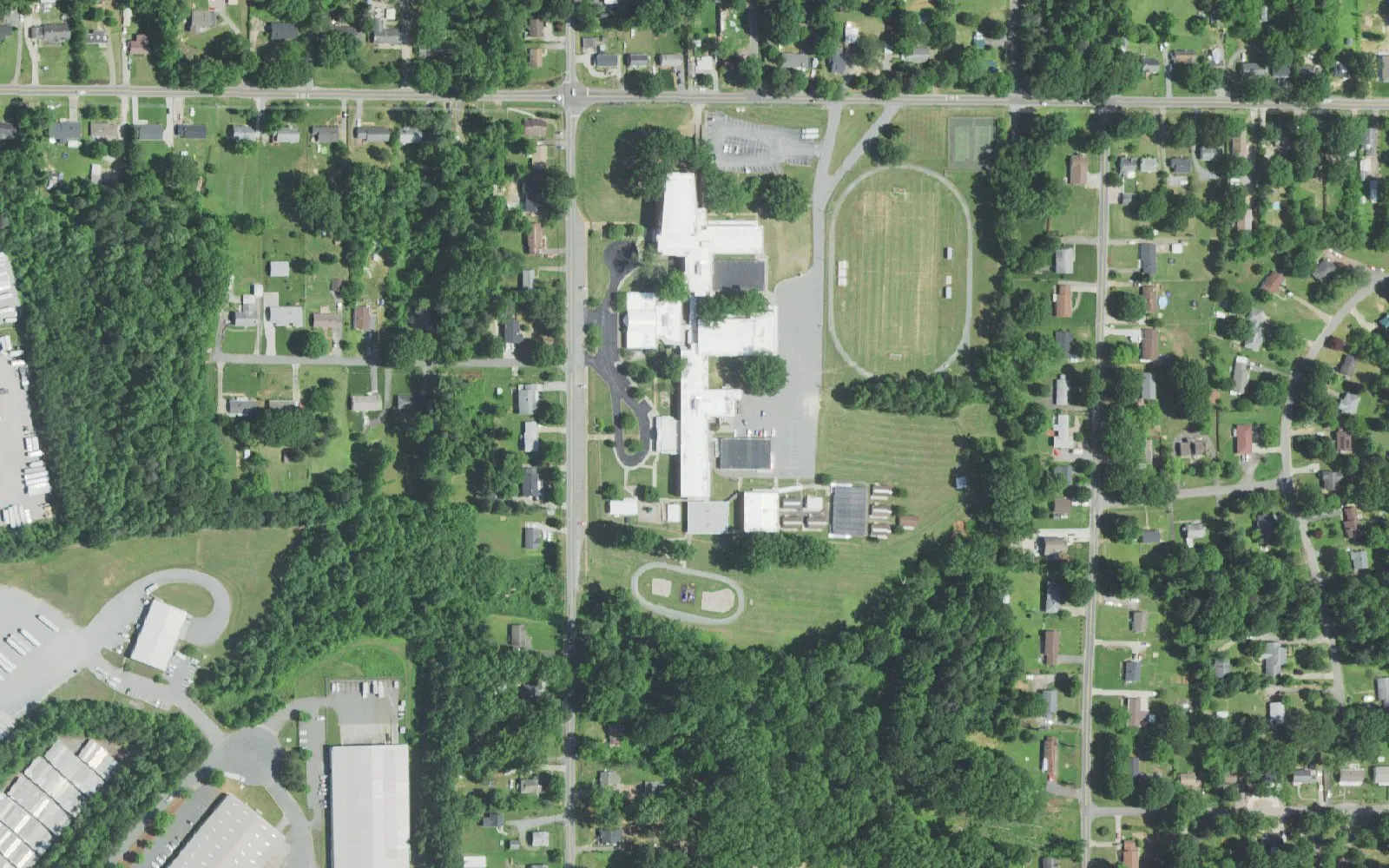 Mineral Springs Middle School and its grounds on Ogburn Ave. in Winston-Salem, seen from the air