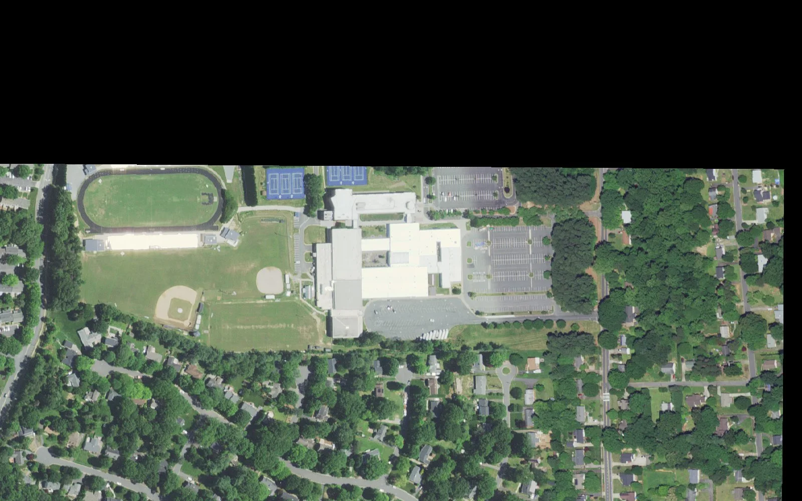 Mount Tabor High School and its grounds on Petree Road in Winston-Salem, seen from the air