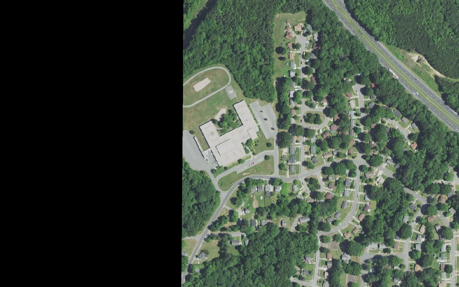 North Hills Elementary School and its grounds on Alspaugh Drive in Winston-Salem, seen from the air