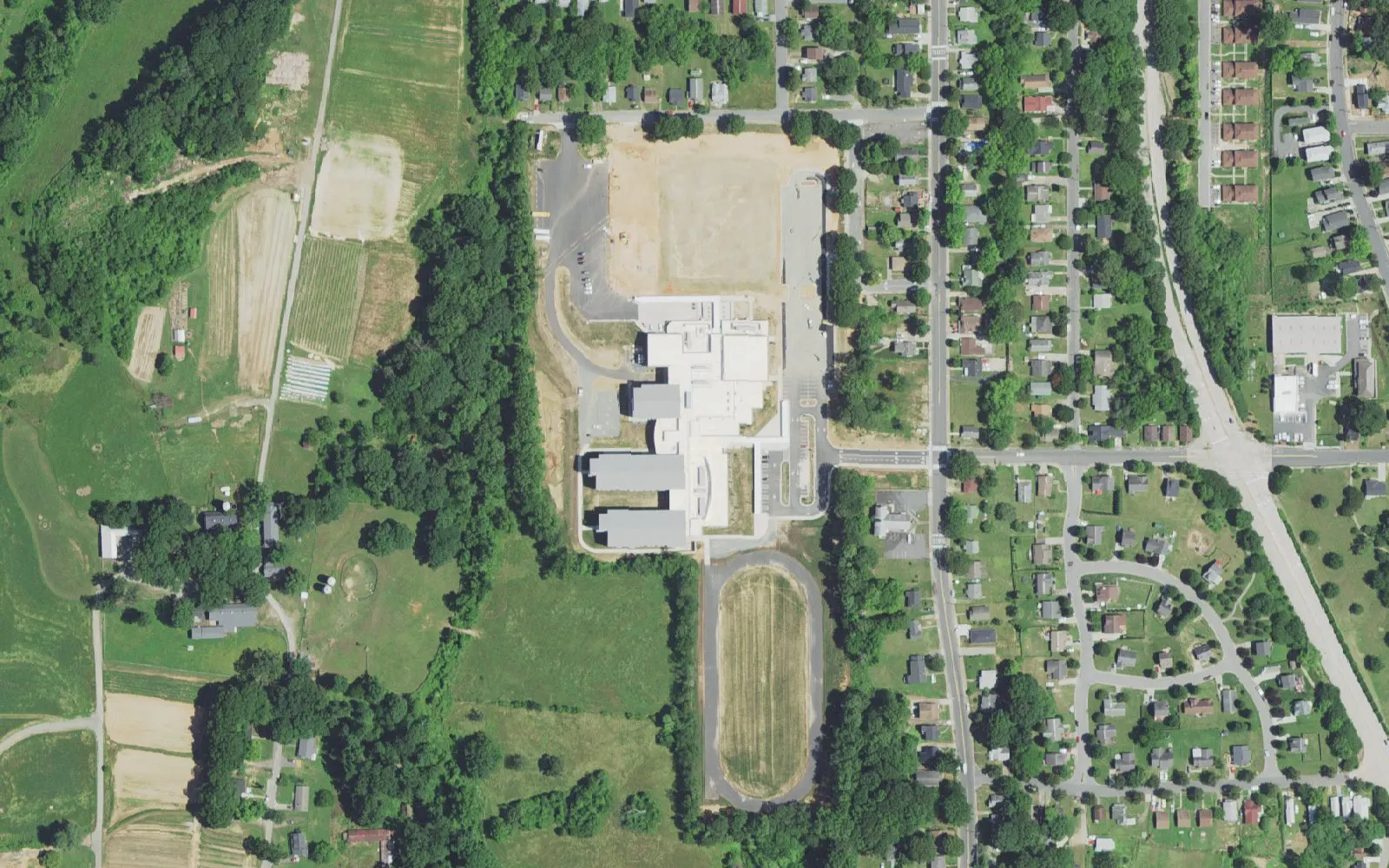 Paisley Magnet School and its grounds on Thurmond St. in Winston-Salem, seen from the air