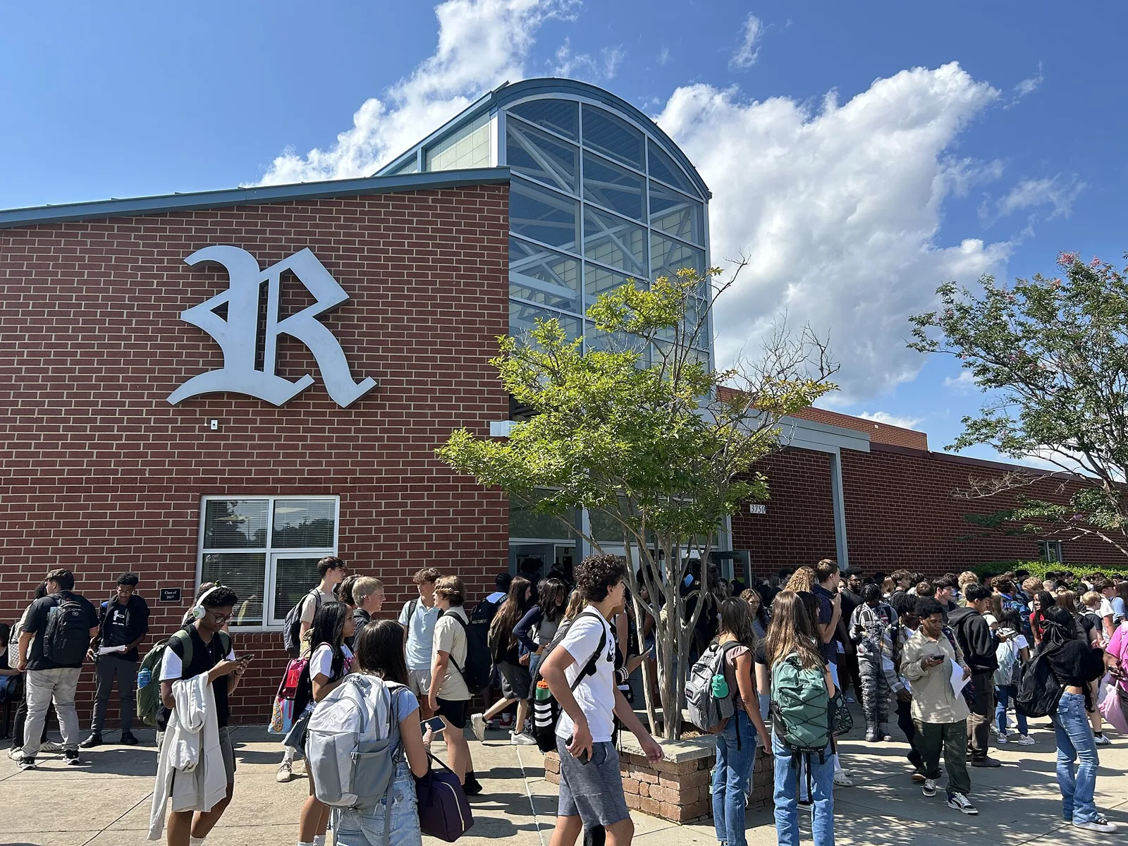The front of Ronald W. Reagan High School on Transou Road in Pfafftown