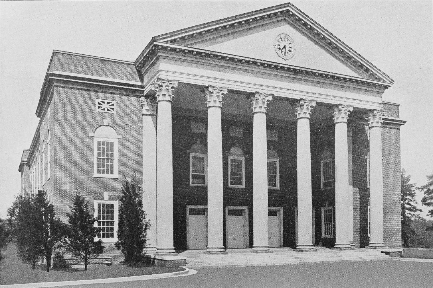 Richard J. Reynolds Memorial Auditorium on the R.J. Reynolds High School campus on Hawthorne Road, in an early photograph