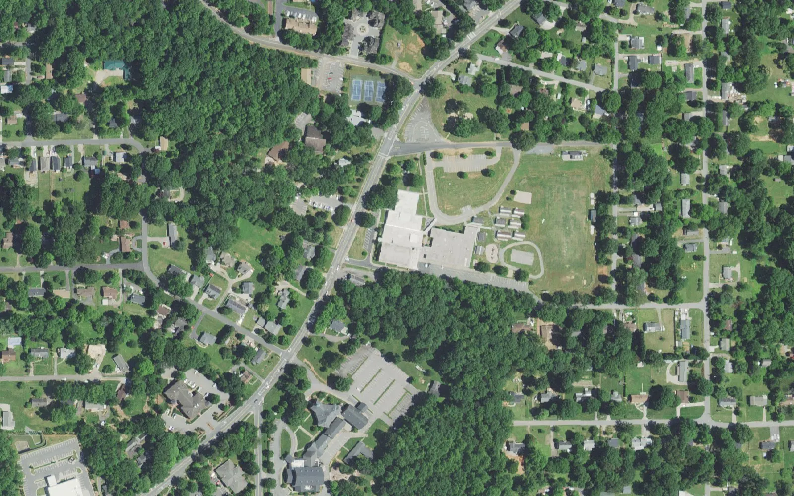South Fork Elementary School and its grounds on Country Club Road in Winston-Salem, seen from the air
