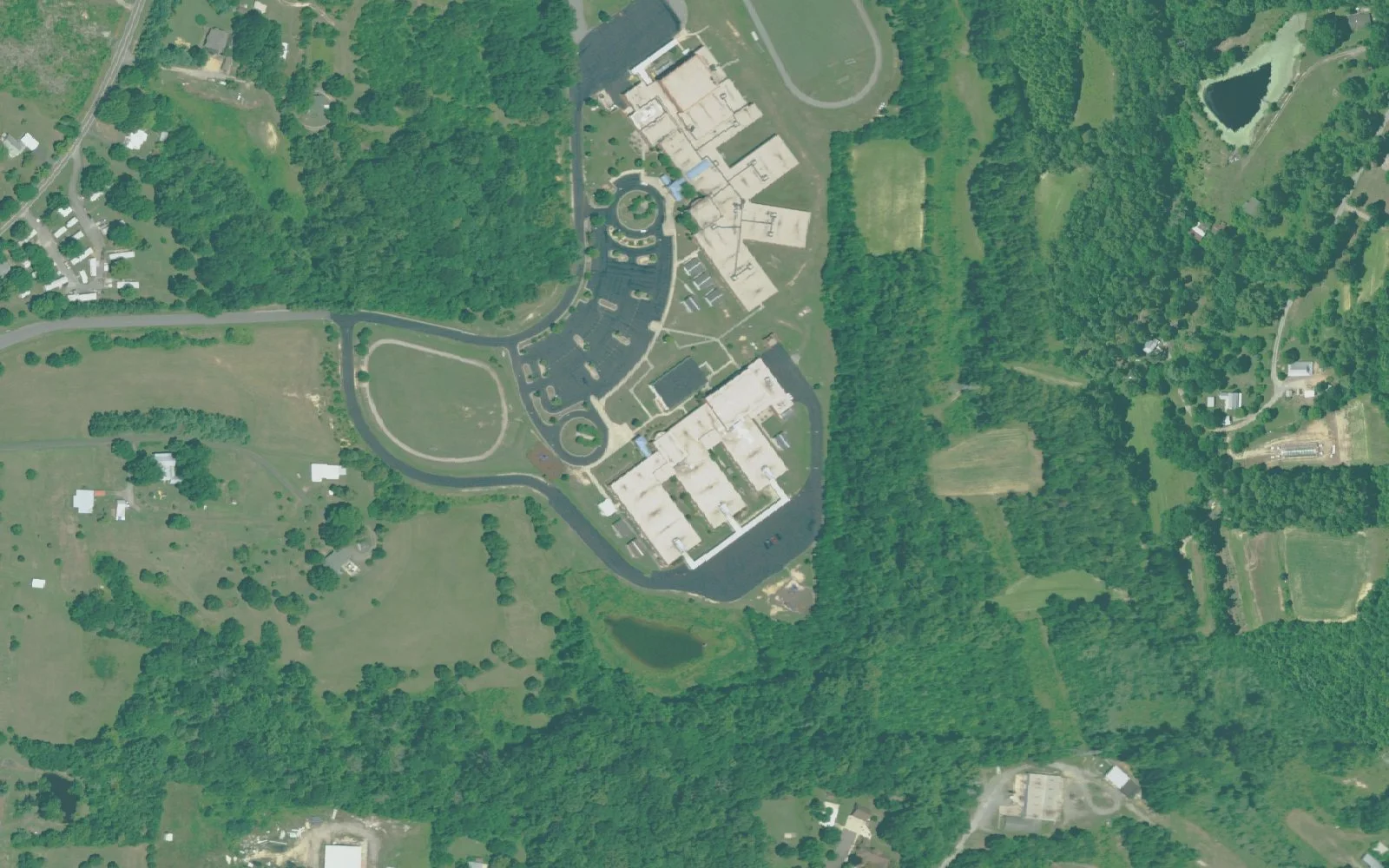 Ward Elementary School and its grounds on Fraternity Church Road in Winston-Salem, seen from the air