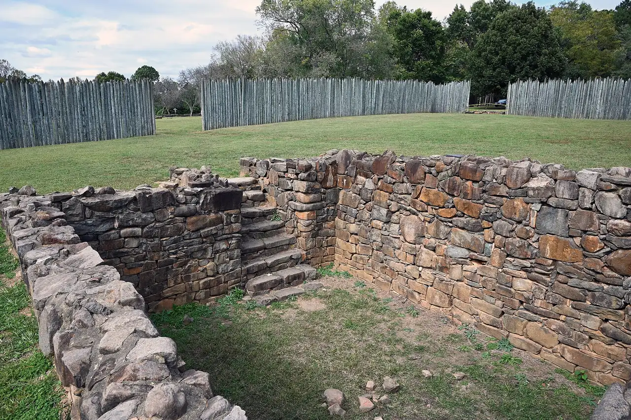 Stone cellar walls inside the palisade at Historic Bethabara Park in Winston-Salem, home of Boo! At Bethabara.