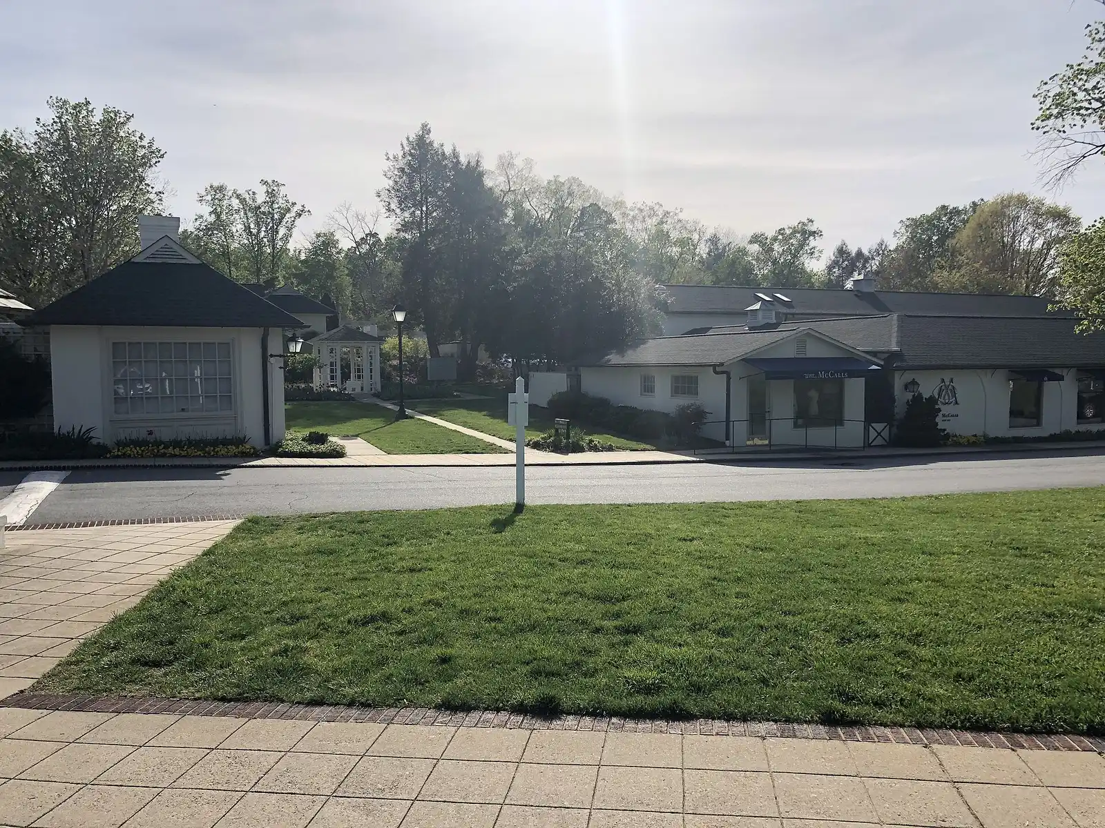 Shops and lawns at Reynolda Village in Winston-Salem, where Dough-Joe's coffee and doughnut shop is a tenant.